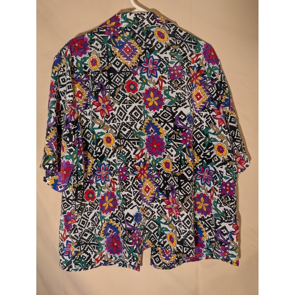 Jordan Women's Blouse 16W Black White Geometric‎ Floral Print Short Sleeve - Picture 3 of 3